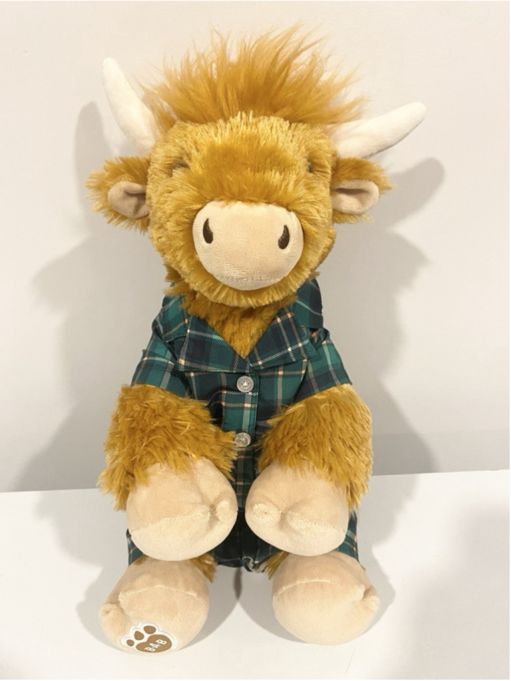 Build A Bear Shaggy Highland Cow Plush BABW Green Plaid Pajamas 2024